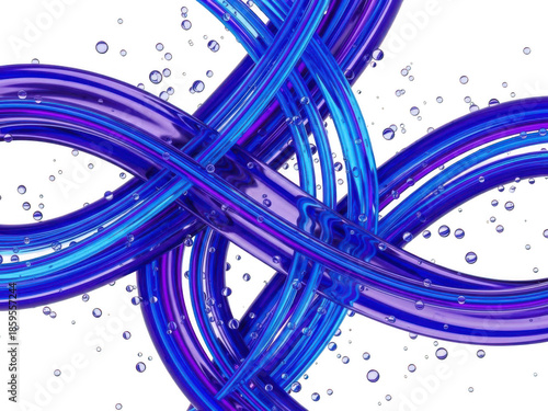 Blue intertwined cables isolated on white background