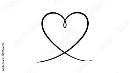 Abstract continuous line drawing of a heart shape symbolizing love and connection, isolated white background