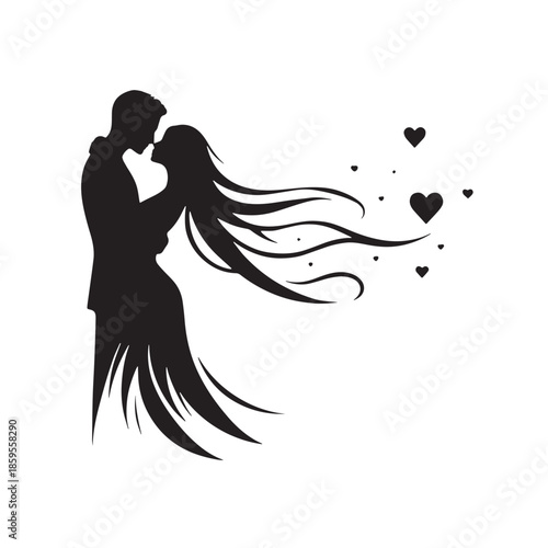 Black Long Distance Love Silhouette Vector, High Quality Illustration on White Background