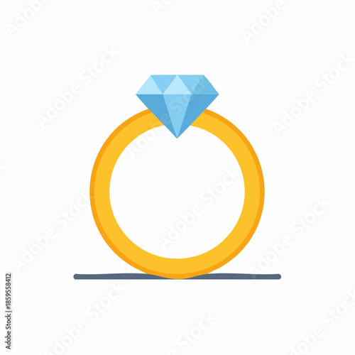 Gold diamond ring with gem wedding jewelry fashion precious romantic icon illustration