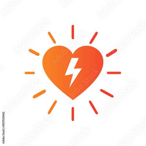 Heart with Lightning Bolt Symbol - Orange Gradient Cardiac Health Concept Design