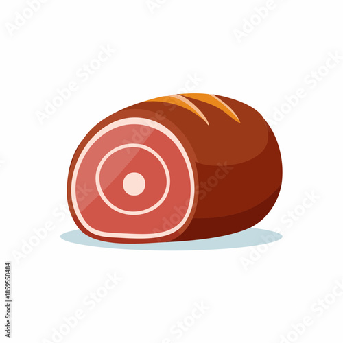 Cartoon style roast meat loaf on table, food illustration of meat roll