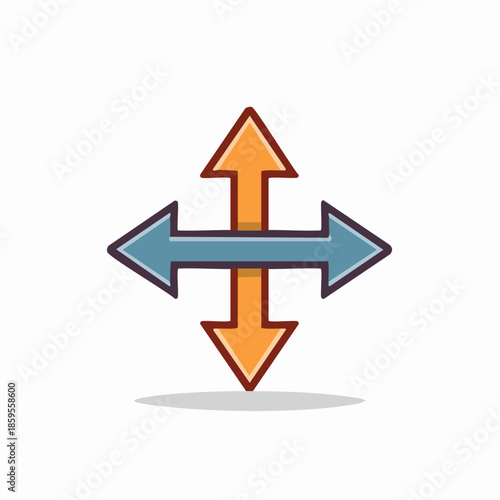Directional arrows sign indicating up, down, left and right movements or directions on white background