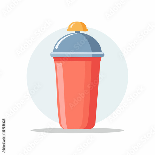 Red Plastic Sports Shaker Bottle with Gray Lid and Yellow Top for Protein or Supplements