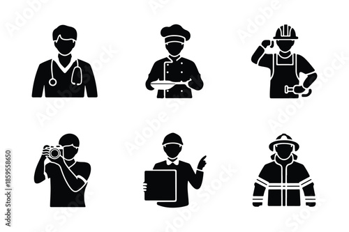 Diverse professions and occupations worker icon set