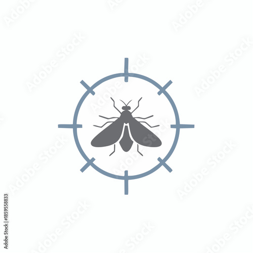 Grey Insect Inside Blue Target Symbol Represents Pest Control or Elimination on White Background