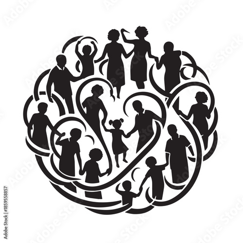 Black Generational Love Silhouette Vector, High Quality Illustration on White Background