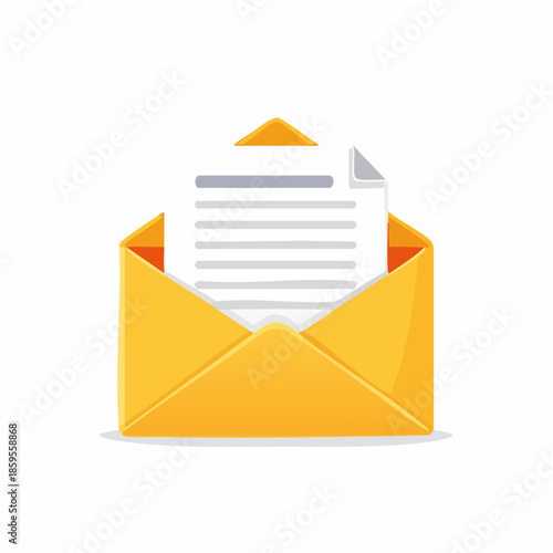 Open Envelope with Letter Document Communication Flat Illustration Concept