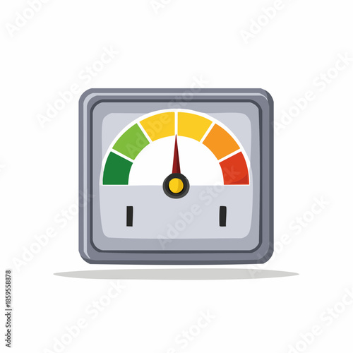 Colorful gauge with needle indicator icon. Vector illustration of measuring device with scale showing different levels.