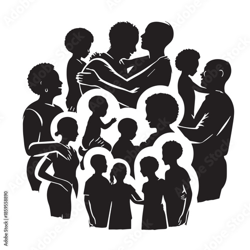 Black Generational Love Silhouette Vector, High Quality Illustration on White Background