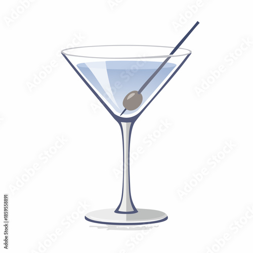 Elegant Martini Cocktail Glass with Olive Garnished Stick Illustration