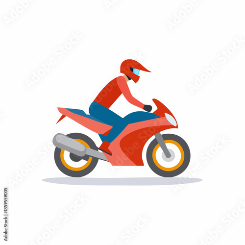 Motorcycle rider vector illustration Person riding motorbike in helmet Red and blue racing bike