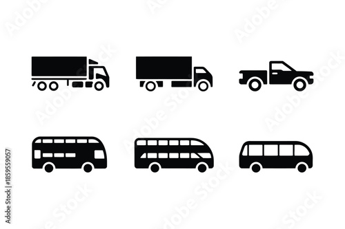 Commercial transport trucks and public transit bus silhouettes