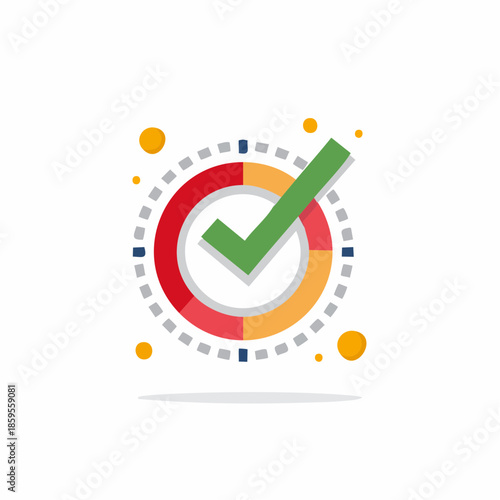 Graphic illustration of green check mark within circular time display symbolizing approval
