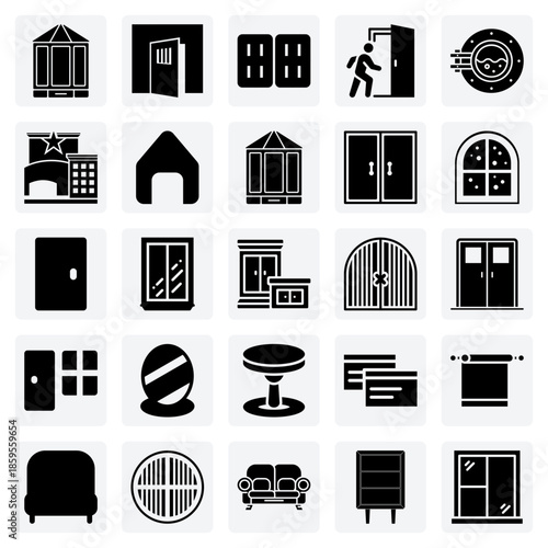 Building Facade And Interior Design Components – Various Window Types, Interior Doors, And Unique Porthole Graphics For Architecture