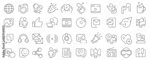 Social Media and Communication Line Icons Set for Digital Marketing.