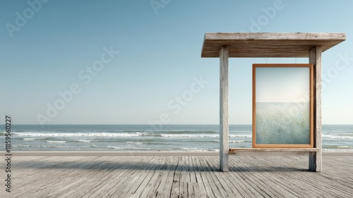 beach cleanup poster mockup on a boardwalk kiosk