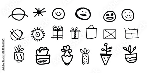 Collection of simple line icons for various themes and occasions