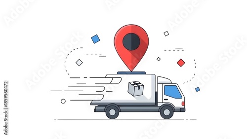 Delivery truck with gps tracking isolated on transparent background, isolated on white background