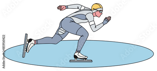 Speed skater in action on an ice rink during a competition.