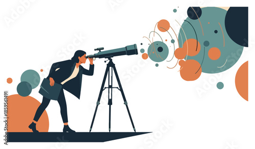Man in Suit Looking Through Telescope.