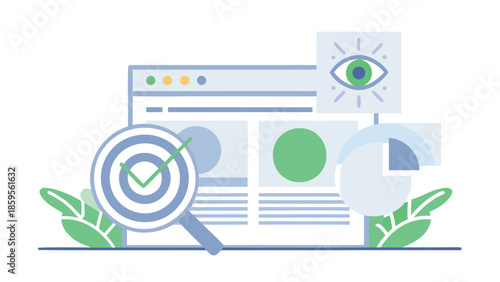 Website visibility concept with search interface and magnifying glass for online optimization and targeted marketing strategies