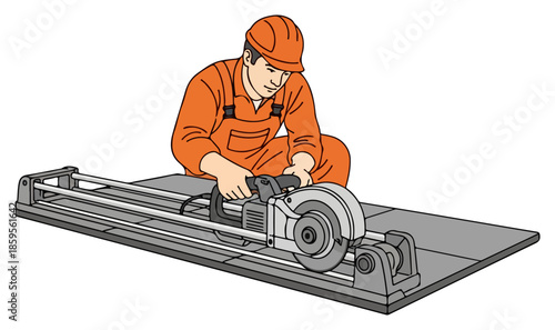 Worker operating bench mounted grinder in industrial setting.