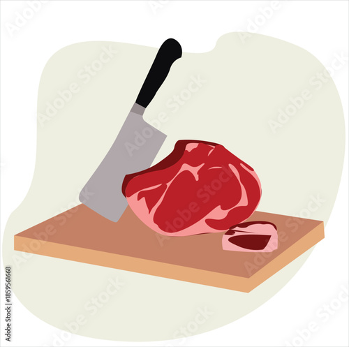 cut meat. Cleaver butcher knife meat vector 

