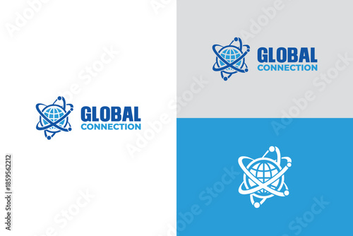 Global connection logo showcasing worldwide reach design. Bussines Company technology logo template