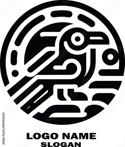 pueblos indigenas bird aztec logo icon vector white background .