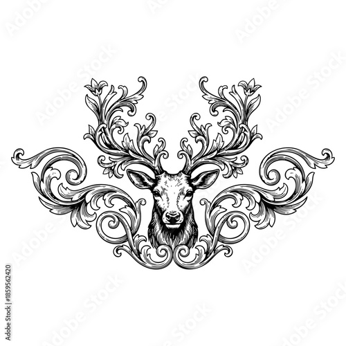 Stag Head Floral Antlers Vector