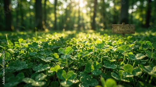 A close-up view of a lush meadow filled with vibrant green clover leaves