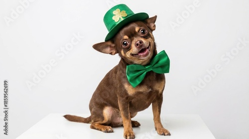 A cute chihuahua sitting against a plain white background