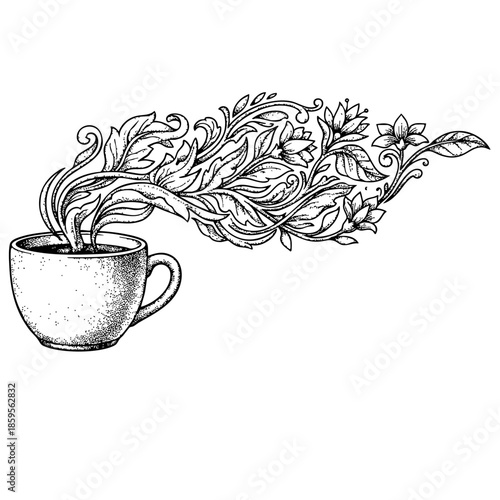 Botanical Coffee Steam Vector