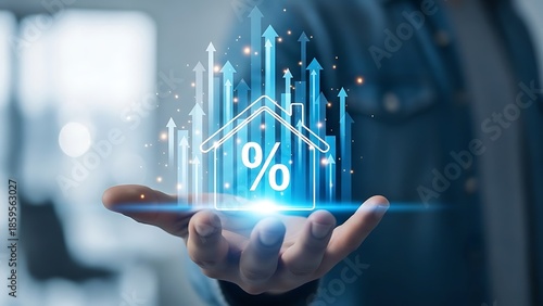 Businessman presenting growing real estate investment with increasing graph