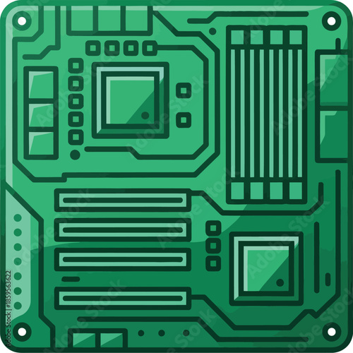 Green Circuit Board Vector Graphic Illustration with Modern Tech Specs and Sleek Design Elements