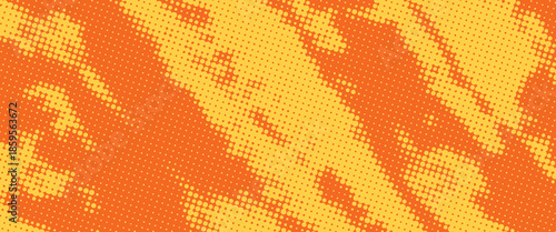 grunge Halftone yellow dots pattern and orange gradient grunge texture background. Dotted line comic sport style