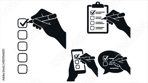 Checklist and Task Completion Concept, Hand Checking Boxes