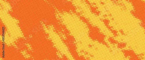 grunge Halftone yellow dots pattern and orange gradient grunge texture background. Dotted line comic sport style