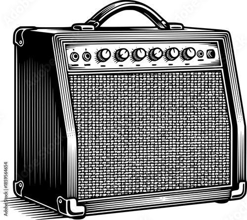 Vintage Style Illustration of a Guitar Amplifier Isolated on a W
