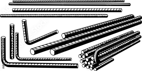 Detailed illustration of rebar steel construction materials on w
