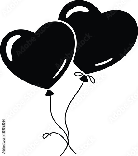 Two Black Heart Shaped Balloons with Strings
