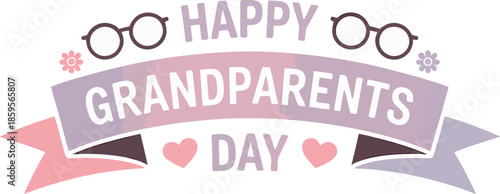 Happy Grandparents Day Vector Graphic Illustration with Ribbon Banner and Heart Elements