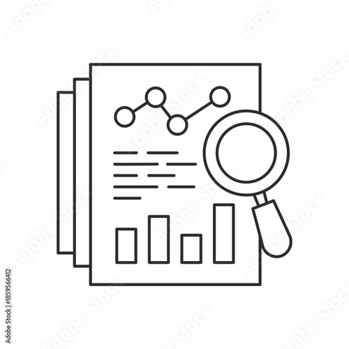 Data Analysis Report Vector Icon, Business Analytics with Magnifying Glass and Financial Charts, SEO Audit and Marketing Research