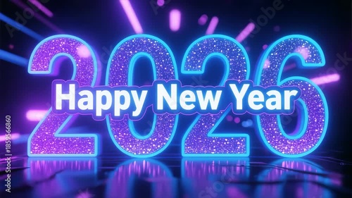 New Year 2026 Neon Celebration Sign Illustration
