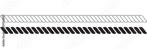 Vector set of rope icons and twisted cord borders. Minimalist nautical rope knots and circular frames for 
maritime design, climbing, and decoration. Isolated on white background.