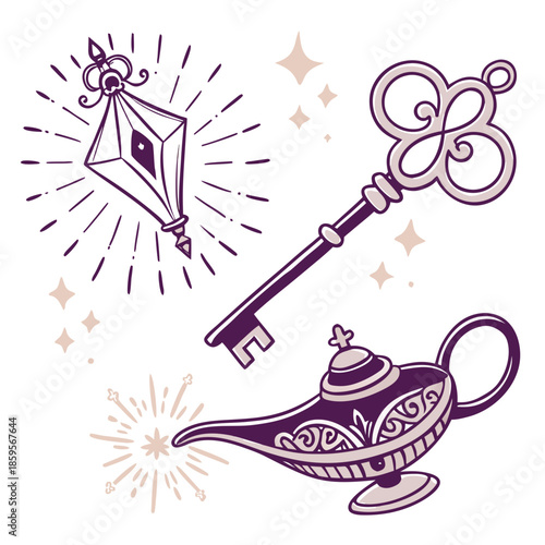 Fantasy Magical Objects Glowing Details Vector