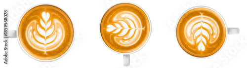 Картината върху платно Top View Latte Art Coffee Cup Isolated on Transparent Background