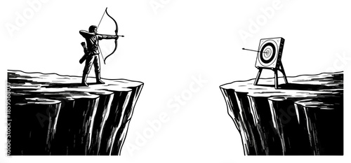 Man Shooting Bow and Arrow at Target.