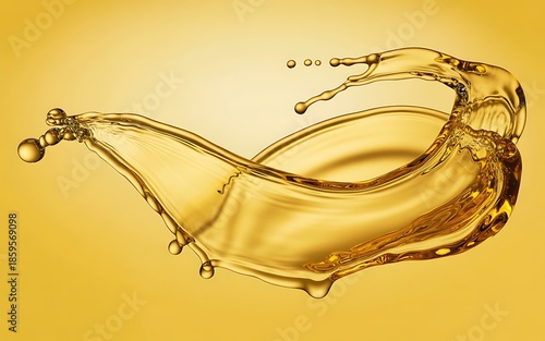 Golden liquid splash on yellow background